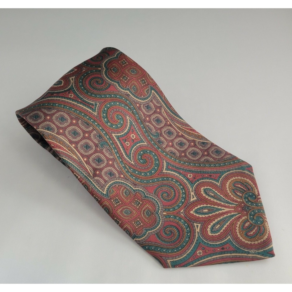 Bill Blass Men's 100% Silk Necktie Multicolor maroon, green, grey, brown